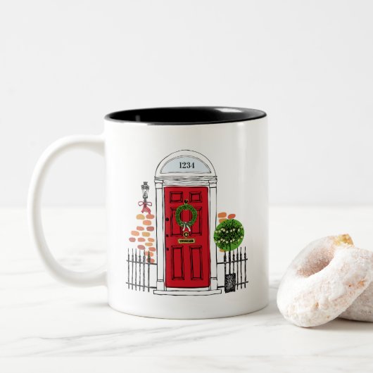 De Red Holiday Kerstdeur Koffee-Mok Tweekleurige Koffiemok (Met donut)