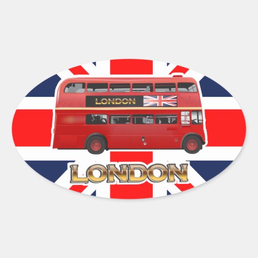 De Red London Double Decker Bus Ovale Sticker (Voorkant)