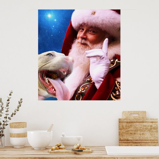 de Red Nosed Pitbull Dog & Santa Claus Poster (Keuken)
