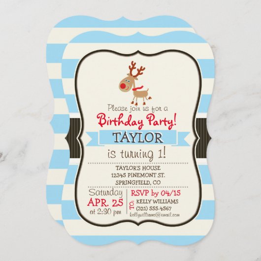 de Red Nosed Reindeer; Blue Stripes Kaart (Voorkant / Achterkant)