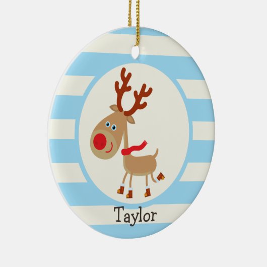 de Red Nosed Reindeer; Blue Stripes Keramisch Ornament (Rechts)