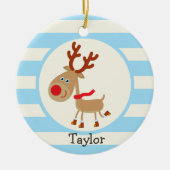de Red Nosed Reindeer; Blue Stripes Keramisch Ornament (Voorkant)