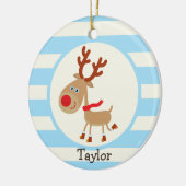 de Red Nosed Reindeer; Blue Stripes Keramisch Ornament (Links)