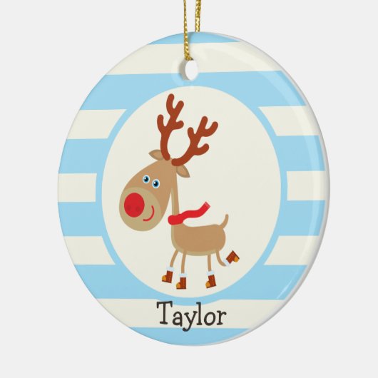 de Red Nosed Reindeer; Blue Stripes Keramisch Ornament (Links)