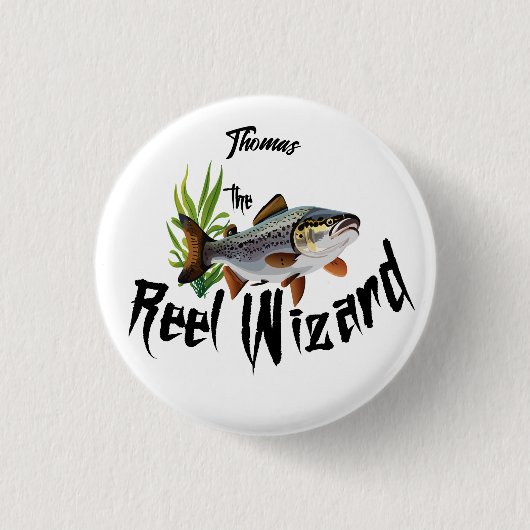 De Reel Wizard Regenboogforel Ronde Button 3,2 Cm (Voorkant)