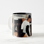 De referentie tweekleurige koffiemok (Voorkant links)