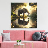 De reflectie van een olifant canvas afdruk (Insitu (Woonkamer))