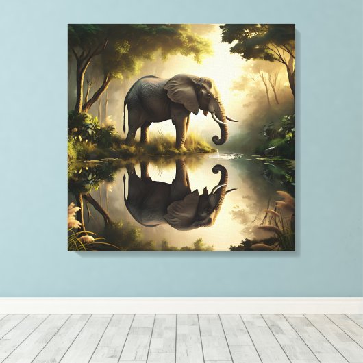De reflectie van een olifant canvas afdruk (Insitu (Houten vloer))