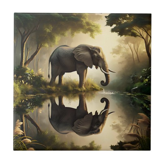 De reflectie van een olifant tegeltje (Voorkant)