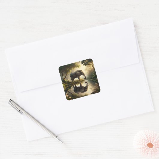 De reflectie van een olifant vierkante sticker (Envelop)