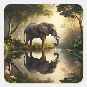 De reflectie van een olifant vierkante sticker
