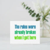 De regels waren al overtreden toen ik hier kwam briefkaart (Staand voorkant)