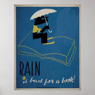 De regen is slecht voor een boekWPA Vintage Poster