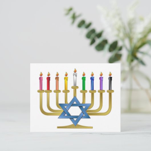 De Regenboog van de Chanoeka schouwt Gouden Feestdagenkaart (Staand voorkant)