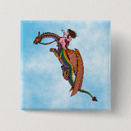 De regenboogdraak uitrusten vierkante button 5,1 cm