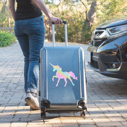 De regenbooglitter Unicorn Sticker (Koffer Insitu)