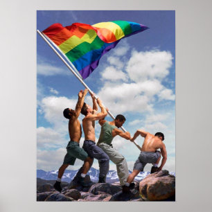 De regenboogvlag verhogen poster
