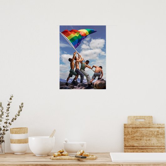 De regenboogvlag verhogen poster (Keuken)