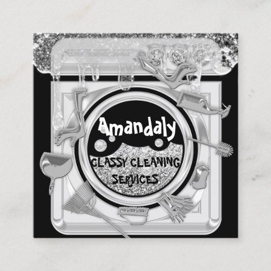 De Reinigingsdiensten Logo QR Code Laundy Logo Sil Vierkante Visitekaartje (Voorkant)