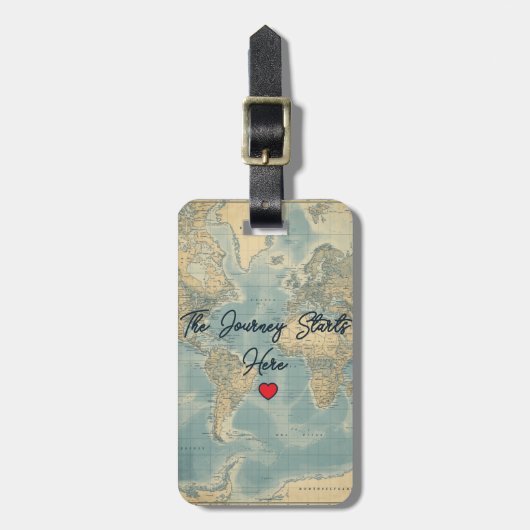 "De reis begint hier '" vintage kaart Bagagelabel (Voorkant verticaal)