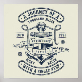 De reis begint met een stap poster
