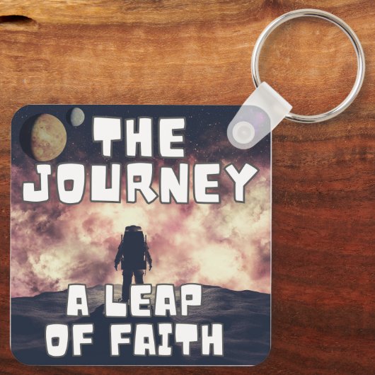 De reis - een sprong van het geloof sleutelhanger (Achterkant)