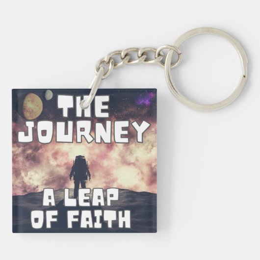 De reis - een sprong van het geloof sleutelhanger (Achterkant)