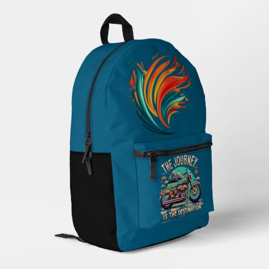 De reis is de bestemming:  motorfiets bedrukte rugzak (Achterkant Hoek Links)