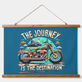 De reis is de bestemming:  motorfiets hangend wandkleed