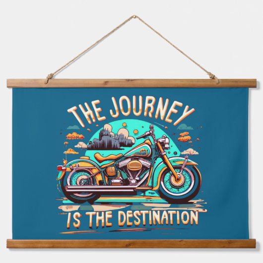 De reis is de bestemming:  motorfiets hangend wandkleed (Voorkant)