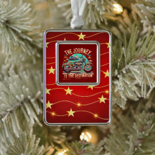 De reis is de bestemming:  motorfiets verzilverd omlijst ornament