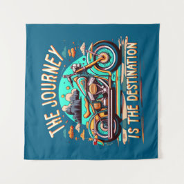 De reis is de bestemming:  motorfiets wandkleed