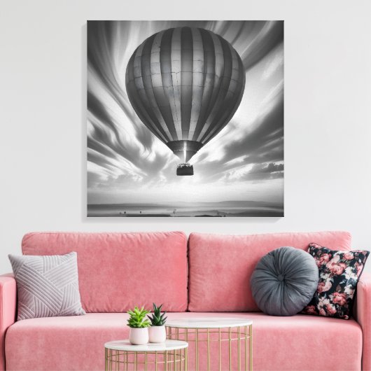De reis van de ballon: een serene monochrome bekli canvas afdruk (Insitu (Woonkamer))