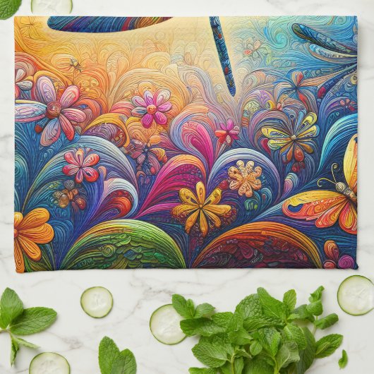 De reis van de libel theedoek (Gevouwen)