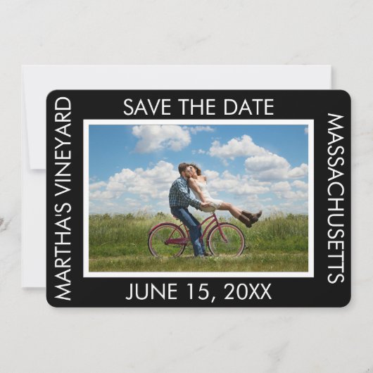 de reisbestemming van de douanefoto sparen de datu save the date (Voorkant)