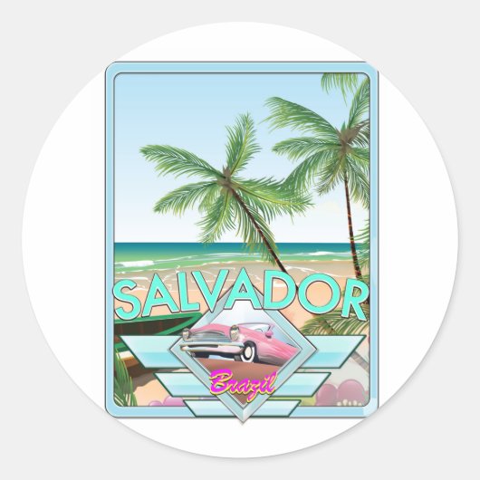 De  reisposter Salvador Brazilië. Ronde Sticker (Voorkant)