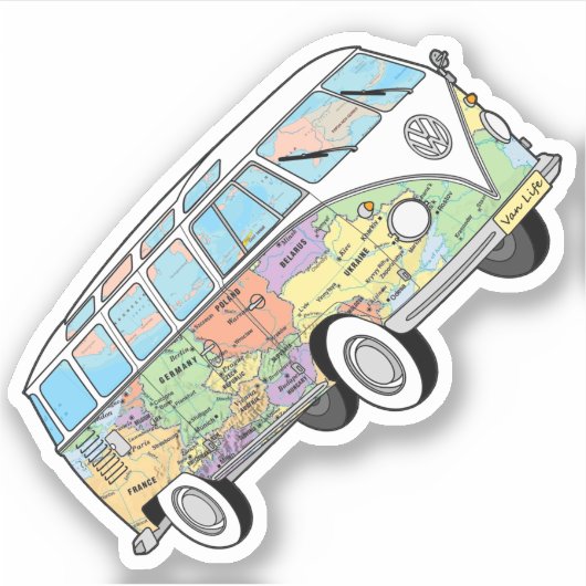 De reizende Vanlife Kombi Sticker (Voorkant)