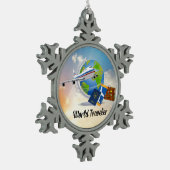 De Reiziger-Verpakte wereld en klaar om te gaan, o Tin Sneeuwvlok Ornament (Links)