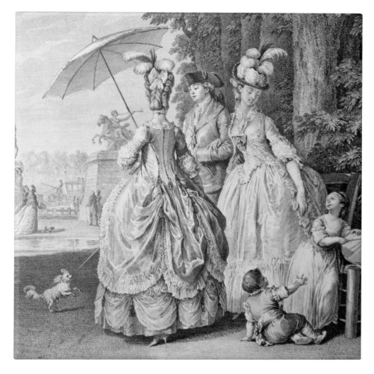 De rendezvous bij Marly, gegraveerd door Carl Gutt Tegeltje (Voorkant)