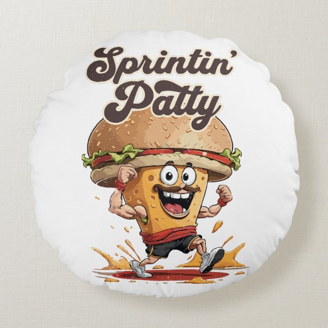 De Rennie Cheeseburger Rond Kussen (Voorkant)