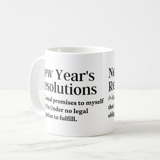 De resoluties van het nieuwe jaar grappige definit koffiemok (Voorkant links)