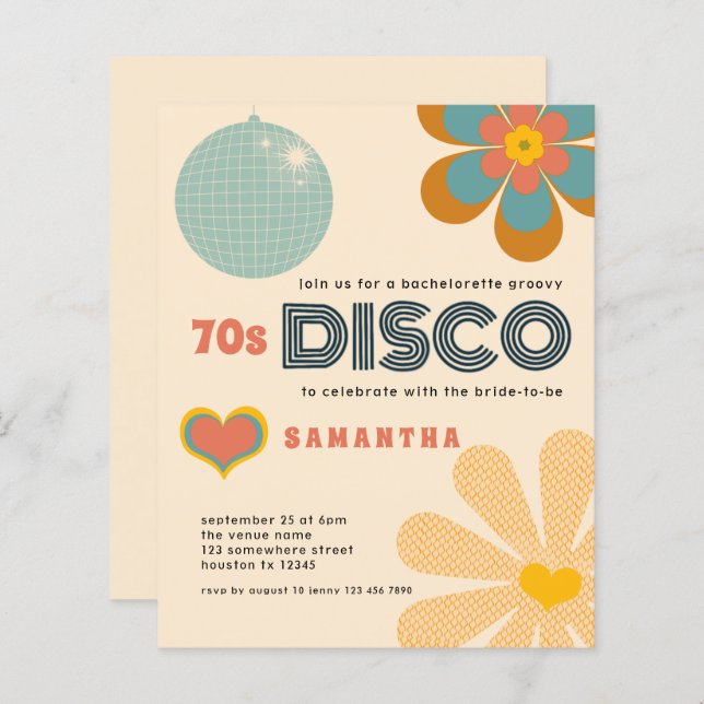 De Retro 70s Disco Bachelorette Partij van de begr (Voorkant / Achterkant)