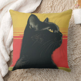 De Retro 70s Zwarte Kat Zonsondergang Kussen