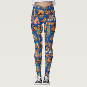 De Retro Beat Patternx4 Blue BG Leggings