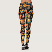De Retro Beat Patternx4 Zwart BG Leggings (Achterkant)