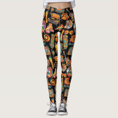 De Retro Beat Patternx4 Zwart BG Leggings (Voorkant)