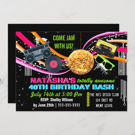 De retro Birthday party Invitation van 80 Kaart (Voorkant / Achterkant)