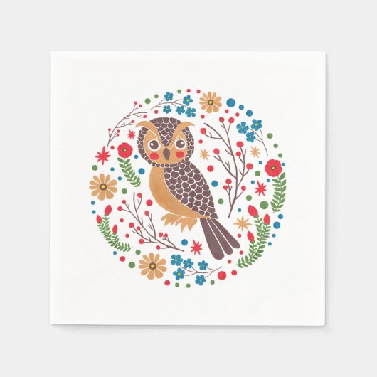 De retro gehoornde uil servet (Voorkant)