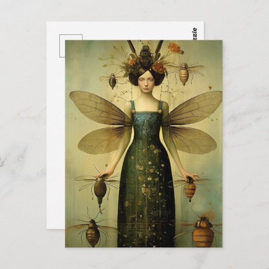 De retro insectendame eng briefkaart (Voorkant / Achterkant)