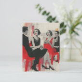 De Retro Koppels in Rode Stoelen Briefkaart (Staand voorkant)